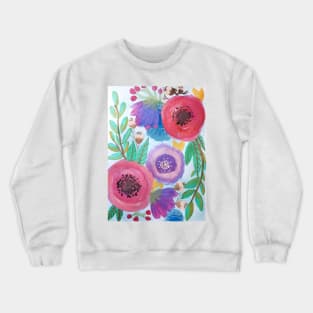 Watercolor red and purple flowers and leaves Crewneck Sweatshirt